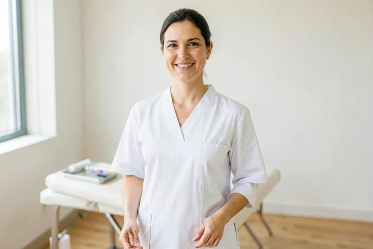 Profissional de acupuntura em consultório